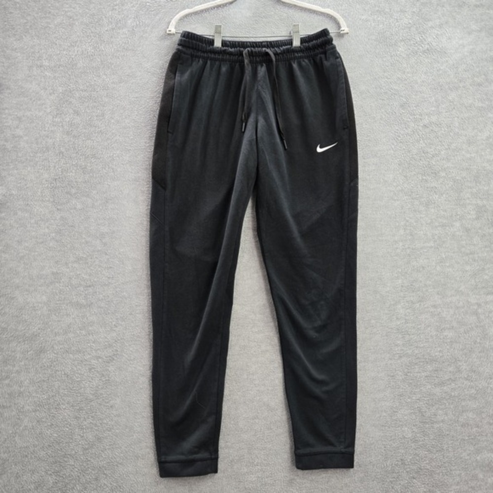 Nike Men Activewear Pants M Black Swoosh Logo Cotton Polyester Drawstring